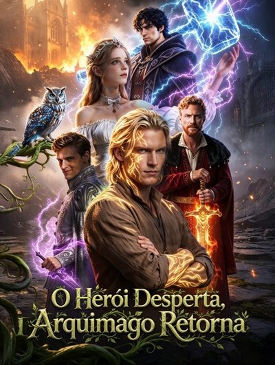 Capa da minissérie The Hero Awakes Archmage Returns - O Herói Desperta, o Arquimago Retorna (Feito por IA)